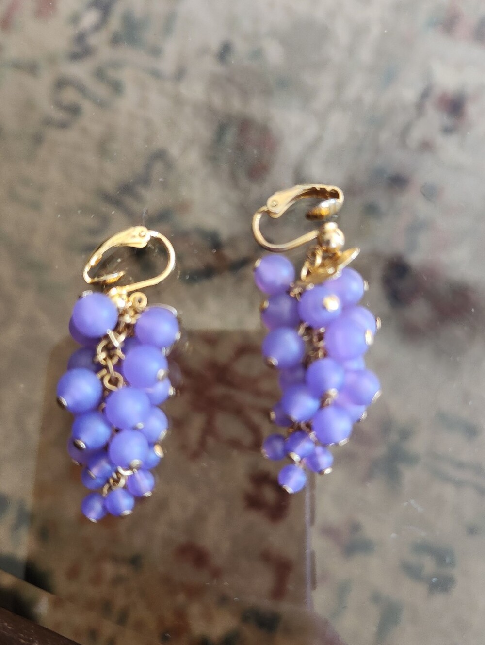 Avon Lavender Cluster Drop Earrings with Gold Tone Findings